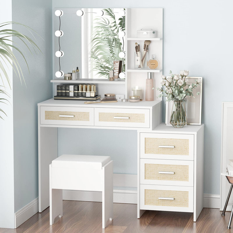 Ebern Designs 43.2'' Wide Vanity Set with Stool and Mirror Wayfair
